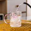 Butterfly Decor Glass Mug With Pink Handle Glass Cup For Hot/Cold Drinks
