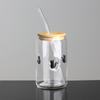 3D Decorated Clear Glass Tumbler Barware Cups Transfer Printing Ice Coffee Soda Beer Coke Can Shaped Glass With Glass Straw