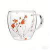 Double Layer Insulated Dried Flowers Inside Glass Coffee Mug