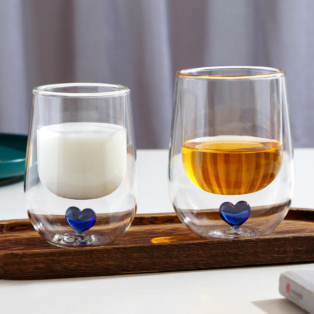 Double Wall Glass Coffee Cup With Love Heart Inside