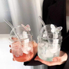 INS Style 400ml Glassware Eco Friendly Reusable Clear Cute Butterfly Bubble Glass Tea Cups With Glass Lid And Straw