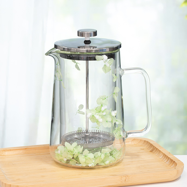 Double Wall Borosilicate Glass French Press with Dried Flower Decor 