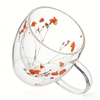 Double Layer Insulated Dried Flowers Inside Glass Coffee Mug