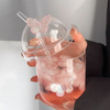 INS Style 400ml Glassware Eco Friendly Reusable Clear Cute Butterfly Bubble Glass Tea Cups With Glass Lid And Straw
