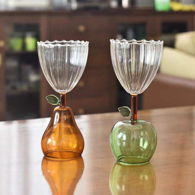 Creative Leaf Decor Fruit Shaped Glass Cups for Multi-Use Drinks