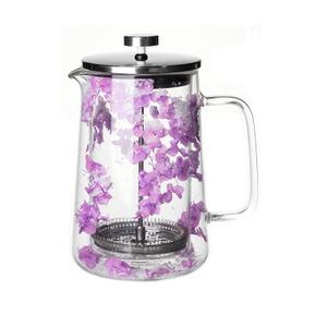 Double Wall Borosilicate Glass French Press with Dried Flower Decor 