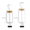 Transparent Beer Can-shaped Glass Cup With Bamboo Lid And Straw