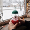 Cute Teddy Bear Shaped Glass Cup With Lid And Straw