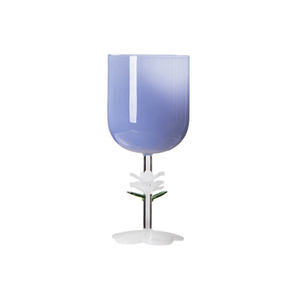 Blue Color Jade Glass Flower Stem Wine Goblet Glass Cup