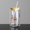 3D Decorated Clear Glass Tumbler Barware Cups Transfer Printing Ice Coffee Soda Beer Coke Can Shaped Glass With Glass Straw