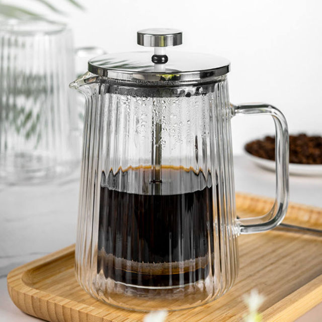 Vertical Stripe Double Wall Coffee Maker French Press With Handle