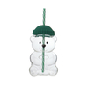 Cute Teddy Bear Shaped Glass Cup With Lid And Straw