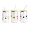 3D Decorated Clear Glass Tumbler Barware Cups Transfer Printing Ice Coffee Soda Beer Coke Can Shaped Glass With Glass Straw