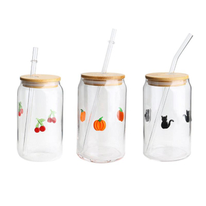 3D Decorated Clear Glass Tumbler Barware Cups Transfer Printing Ice Coffee Soda Beer Coke Can Shaped Glass With Glass Straw