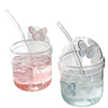 INS Style 400ml Glassware Eco Friendly Reusable Clear Cute Butterfly Bubble Glass Tea Cups With Glass Lid And Straw
