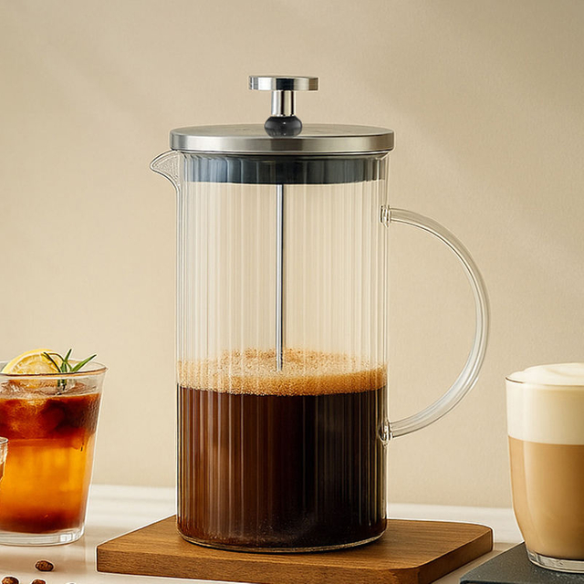 New Design Vertical Striped High Borosilicate Glass French Press