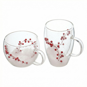 Christmas Snow Pine Branch Double-Layer Glass Coffee Cup