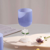 Blue Color Jade Glass Flower Stem Wine Goblet Glass Cup