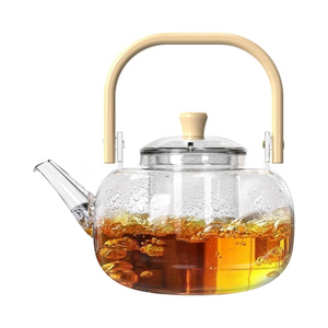 Beam Lifting Glass Teapot Pot with Wood Handle
