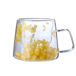 Double Wall Glass Mugs With Real Flowers Filling 