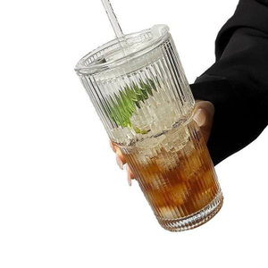 Large Capacity Transparent Vertical Striped Heat Resistance Glass Tumbler