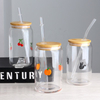 3D Decorated Clear Glass Tumbler Barware Cups Transfer Printing Ice Coffee Soda Beer Coke Can Shaped Glass With Glass Straw