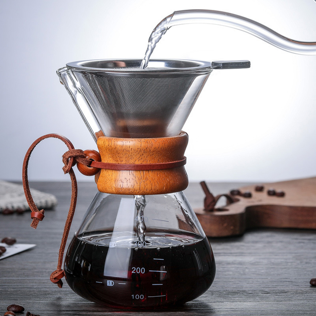 Pour Drip Over Glass Coffee Maker With Wooden Collar