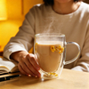 Double Wall Glass Coffee Cups With Filling Dried Flowers