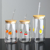 3D Decorated Clear Glass Tumbler Barware Cups Transfer Printing Ice Coffee Soda Beer Coke Can Shaped Glass With Glass Straw