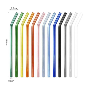 Handmade Reusable Bent Curved Colored Glass Drinking Straws