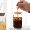 Transparent Beer Can-shaped Glass Cup With Bamboo Lid And Straw