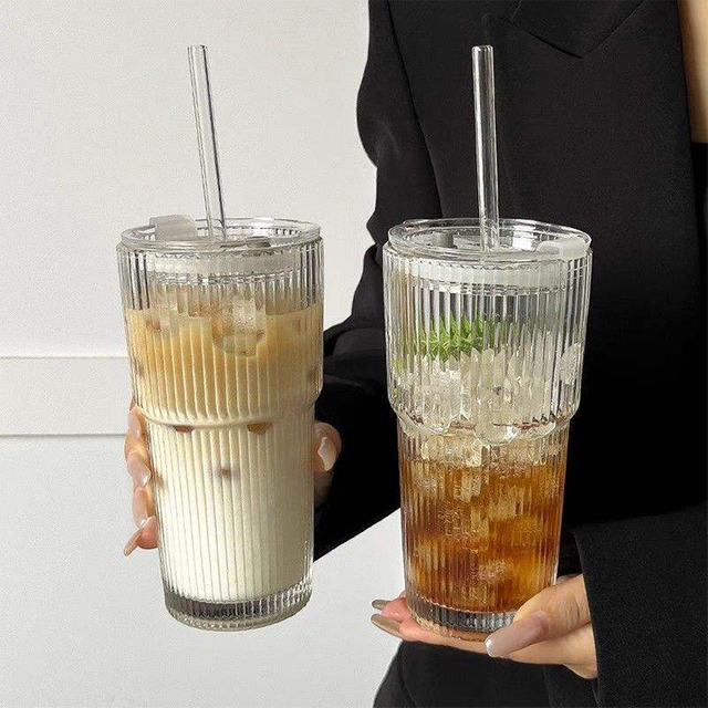 Large Capacity Transparent Vertical Striped Heat Resistance Glass Tumbler