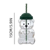 Cute Teddy Bear Shaped Glass Cup With Lid And Straw