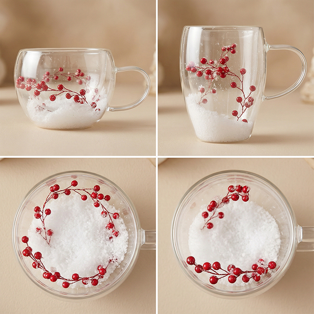 Christmas Snow Pine Branch Double-Layer Glass Coffee Cup