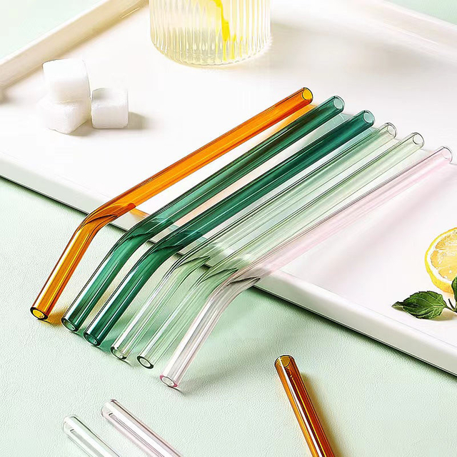 Handmade Reusable Bent Curved Colored Glass Drinking Straws