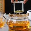 Beam Lifting Glass Teapot Pot with Wood Handle