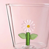 Hand-blown Borosilicate Glass Cup Set with Three-Dimensional Flowers Microwave Safe