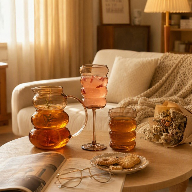 Wholesale Customized Gourd Shaped Cold Beverage Glass Jug and Cup Set