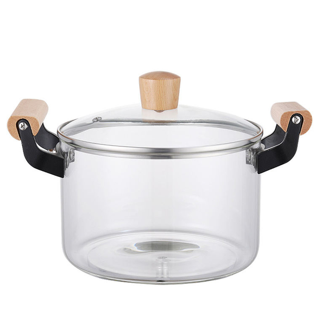 High Borosilicate Wooden Handle Household Heated Glass Soup Pot