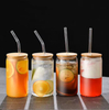 High Borosilicate Beverage Cola Cup with Straw and Wood Cover