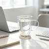 Double Wall Hiborosilicate Glass Mug With Colored Glitters and Pearl