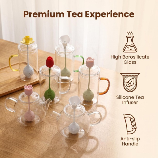 Floral Borosilicate Glass Tea Set with Silicone Tea Infuser