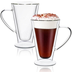 14oz Heat Resistant Double Wall Glass Coffee Cup Set