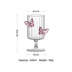 Romantic 3D Pink Butterfly Striped Stemmed Wine Glasses for Valentine's Day
