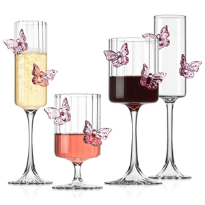 3D Pink Butterflies Champagne Goblet Glasses for Weddings Party