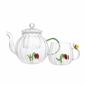 3D Figurine Inside Hand-made Strawberry Glass Mug with Green Handle