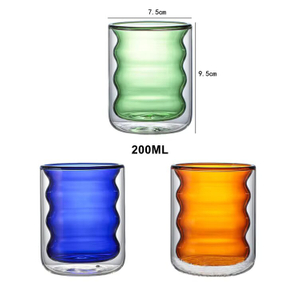 Hand Blown Wave Shaped Double Wall Colored Solid Design Glass Cup