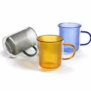 Custom Logo Colored Insulated Double Wall Coffee Glass Mug with Handle