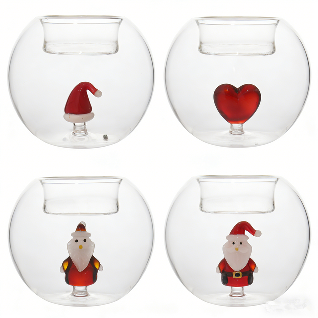 Hand Blown Borosilicate Glass Ball Candlestick with Inner 3D Decoration