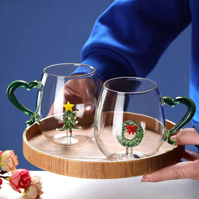 OEM/ODM Custom 3D Christmas Element Decor Glass Coffee Mug
